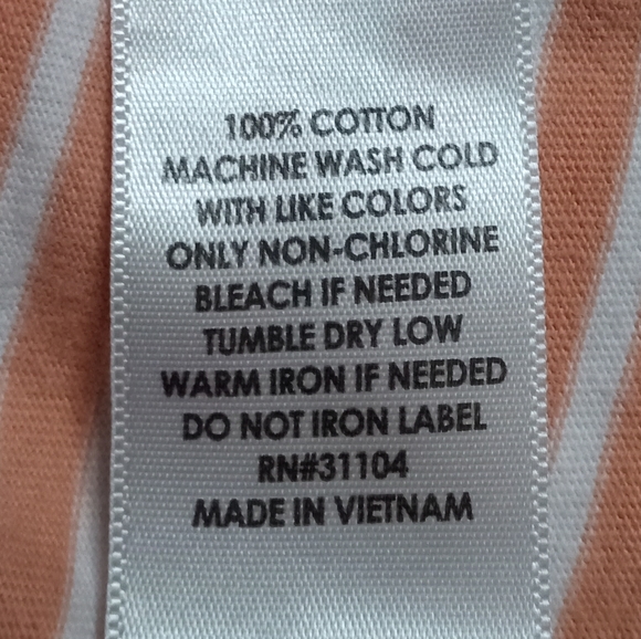 KIM ROGERS Curvy | 100% Cotton Orange/White Striped Short Sleeve Top | 1X - Picture 4 of 5